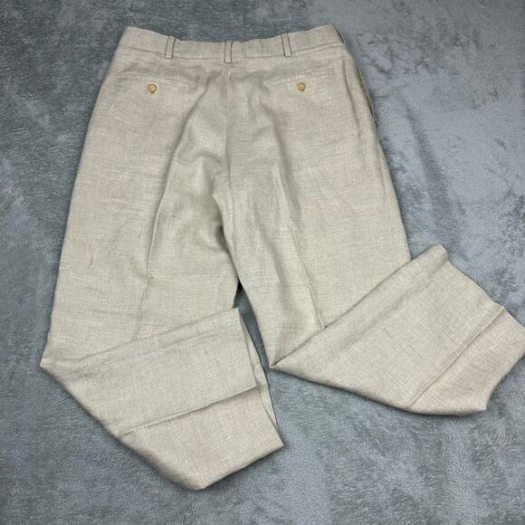 Lands End Mens 36x30 Linen Blend Pleated Dress Pants Beige Casual Office - Picture 3 of 11